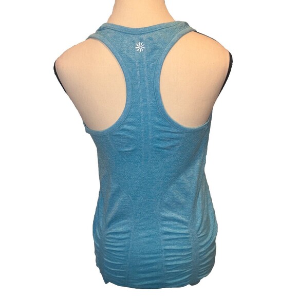 Women’s Athleta TURQUOISE Fastest Track Runched Racer Back Tank Top Sz Medium - Picture 3 of 5